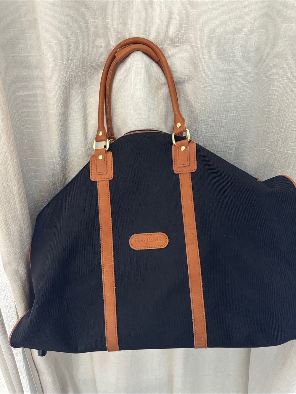 Pierre Cardin Vintage Black Travel Duffel with Brown Leather Trim